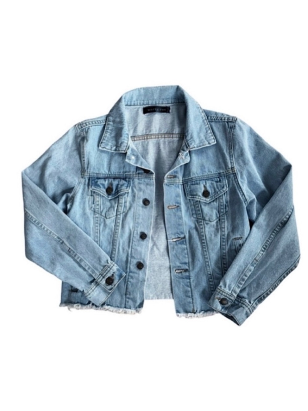 White Fox Boutique Cropped Denim Jean Jacket Size Large